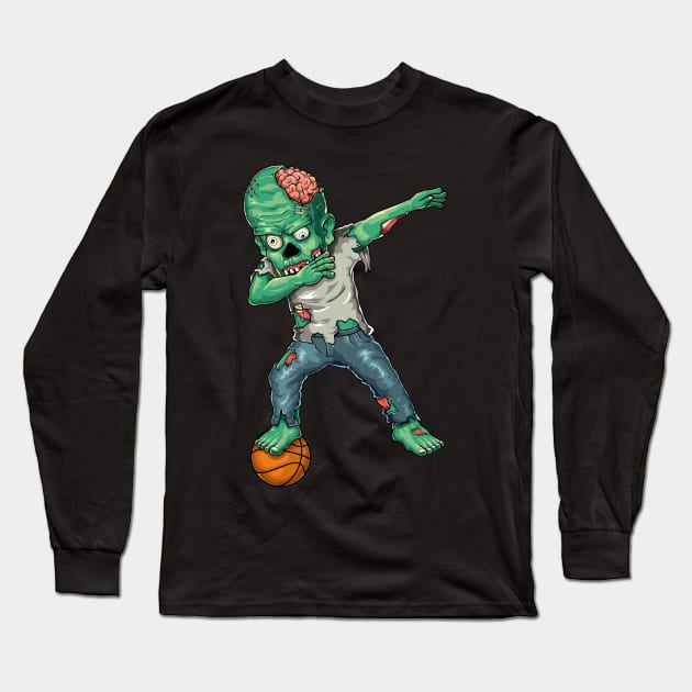 Funny Halloween - Dabbing Zombie Basketball Lover Gift Long Sleeve T-Shirt by DnB